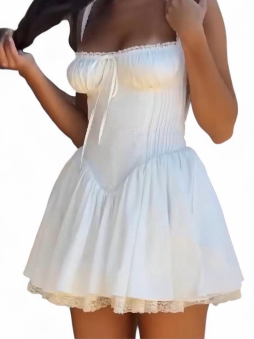 White Corset Milkmaid Dress with Lace Trim